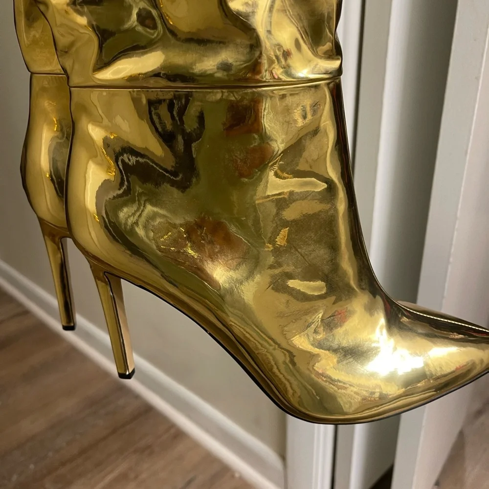 INC International Concepts Shiny Gold Over-the-Knee Boots - Picture 2 of 4